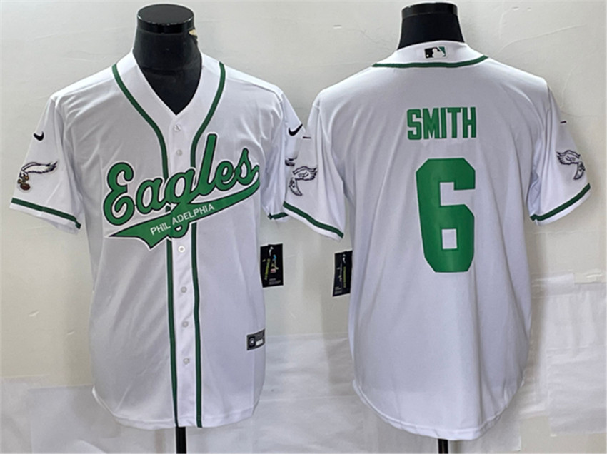Men's White Philadelphia Eagles #6 DeVonta Smith Cool Base Stitched Baseball Jersey